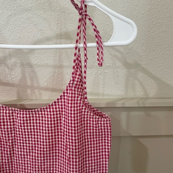 Free People Pink Gingham Mini Dress Bow Tie Straps Size XS 100% Cotton - Picture 4 of 10